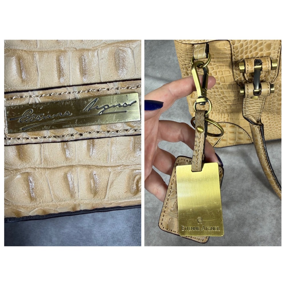 Vtg Etienne Aigner Tan Croc Embossed Leather Satchel Shoulder Handbag Purse Gold - Picture 6 of 8